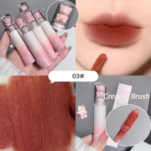 Cute Bear Liquid Lipstick Pink Bear Matte Lip Gloss Lip Stain Long Lasting Waterproof Smooth Lip Gloss Lip Glaze Mud Texture Lightweight High Pigment Color Makeup