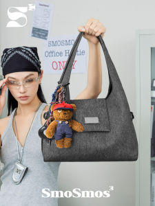 SmoSmos Original Large Capacity Denim Shoulder Bag Commuter Bag Underarm Tote Bag Urban Minimalist Style Pure Color Design