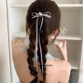 ผู้หญิงผม Tie หวานบัลเล่ต์สไตล์เงินดอกไม้ Bow Streamer ผมคลิปหางม้าคู่ Headwear ขนาดเล็กคลิปอุปกรณ์เสริมผม. 