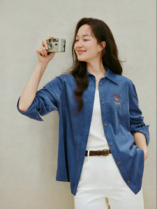 INMAN | Cotton Corduroy Collar Long Sleeve Shirt Blue