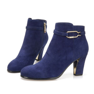 Le Saunda Womens Short Boots Deep Blue Metal Texture Fashionable Streetwear Leather Booties High Heel Zipper Closure Winter