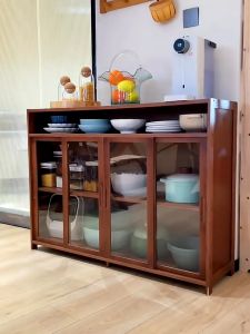 LACCOHUG Bamboo Sideboard 3/4 Doors Kitchen Cabinet Household Multifunctional Shelf Multi-Layer Storage