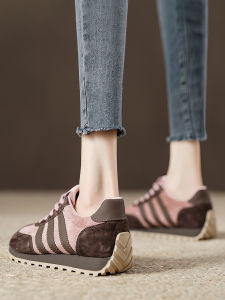 Retro Womens Genuine Leather Soft Bottom Waffle Agan Shoes 2024 Autumn New Lightweight Comfortable Sports Casual Shoes