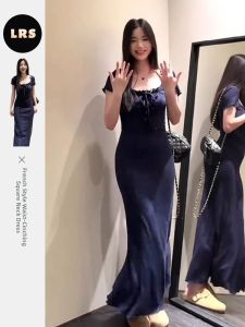 LIRUSHAN | French Style Slimming Flared Collar Dress Women Long Dress