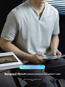 PERDONTOO | Relaxed Fit Soft Cotton Tshirt For Men V-Neck Henley