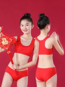 Girls Cotton Sports Bra Underwear Developmental Stage Childrens Innerwear Red Color for 9-16 Years Old Girls Breathable