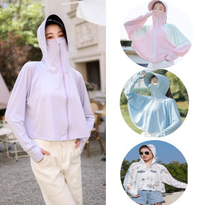 Yingbao UPF50+ ice silk sunscreen Hooded zipper clothing for Womens Anti-UV Shirt Hooded Jacket Sun Protection Long Sleeve Shawl Quick Drying Summer Sweatshirt