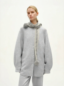 URLAZH | Winter Simple Quilted Shirt Jacket Oversized Casual Match All Loose Gray Dropped Shoulder