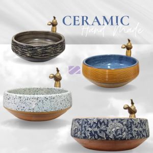 HAND MADE CERAMIC BASIN DESIGNER ART BASIN ABOVE COUNTER TOP ART SINK BASIN (BASIN ONLY)