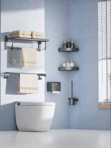 HIGOLD | Space Aluminum Bathroom Towel Rack and Shelf Gun Gray