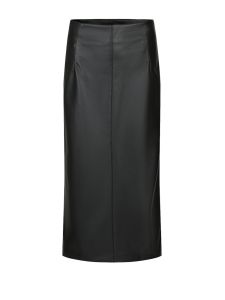 UR&DC Modern French Retro Split PU Leather Skirt Slimming Waist Half-length Skirts Commute Style Polyester Fiber Straight Tube