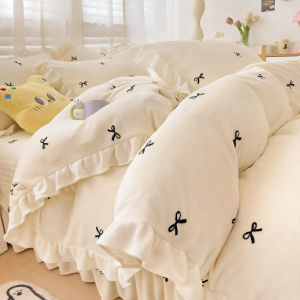 Princess Style Thickened Winter Milk Velvet Bedding Set Fleece Bed Cover Three-Piece Bedroom Set Universal Yoga Fitness Fans