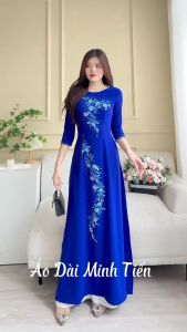 Áo Dài Lụa Mỹ Cao Cấp Họa Tiết Thêu Thủ Công Tỉ Mỉ - Mã C37