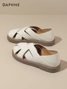 Daphne Flat Bottom Sandals Womens 2025 New Summer Hollow out Slip-On Roman Beach Sandals Fashionable Low Cut Rubber Sole