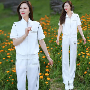 YOUFAN | Trendy Leisure Womens Sport Set Running Short Jacket Wide Leg Pants 2 Pieces