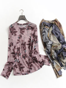 Print Pattern Mesh Thin Slim Looking Silm round Neck Bottoming Shirt Autumn New Arrival Long Sleeves Easiest for Match Womens T-shirt F198