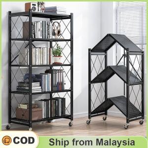 3 / 4 / 5 Tier Foldable Kitchen Organizer Rack Shelves & Wheels Moveable Multipurpose Kitchen Metal Rack Stainless Steel  Microwave Oven Shelf 折叠置物架