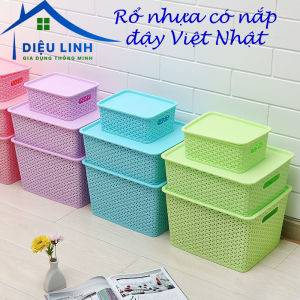 Rổ Nhựa Đựng Đồ Có Nắp Đậy Rổ Đan Nắp Chữ Nhật Nhựa VIỆT NHẬT - 3 Size Nhỏ Trung Đại 3386 3387 3388- Đựng Thực Phẩm Vật Dụng Đồ Chơi Cho Bé Tramanhshop