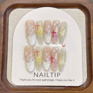 เล็บยาวสไตล์ฝรั่งเศส ลูกไม้ หวานและเผ็ดร้อน ครอส ดีไซน์น่ารัก แว่นแมว สำหรับผู้หญิง ชุดแต่งเล็บ ชุดแต่งเล็บ