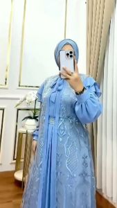 Gamis Brukat Bordir Elegan dengan Renda Lepak - Fashion Terbaru 3XL/4XL