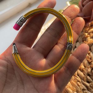 Handmade Yellow Womens Straight As Pencil Cuff Bracelet Back to School Gift
