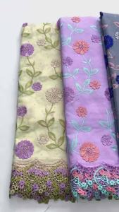 5Yards African Cotton Lace Fabric - Black with Multi-Color Floral Embroidery Swiss Voile For Sewing Traditional African Clothing