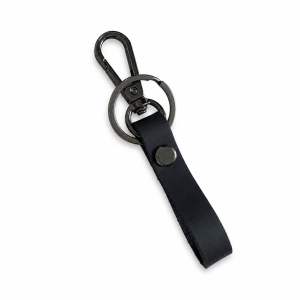 Gun Black Ring Genuine Leather Keychain Key Holder Ring