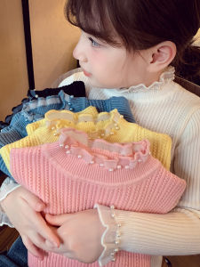 Áo Len Dệt Kim Cổ Cao Ren Thời Trang Mùa Thu Đông Cho Bé Gái Áo Lót Trẻ Em Phong Cách Công Chúa Mới Về Áo Len Trẻ Em