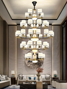 New Chinese Style Chandelier Villa Living Room Large Chandelier Full Copper Double-Story Loft Staircase Hanging Lamp