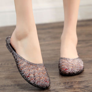 ทันสมัย รองเท้าแตะคริสตัลสําหรับผู้หญิง โปร่งแสง รองเท้าแตะอาบน้ําแบบสวมส้นแบนรองเท้าแตะห้องน้ํากันลื่นรองเท้าแตะบ้านที่สะดวกสบาย