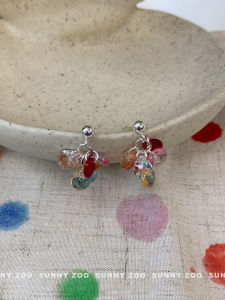 SunnyZoo Rainbow Colorful Zircon Earrings Korean Style Elegant Fashion Jewelry Womens Geometric Shape Alloy Ear Decorations