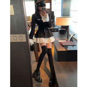 ชุดเดรสสูทสไตล์วิทยาลัยแฟชั่นสำหรับผู้หญิง ฤดูใบไม้ร่วง 2025 ดีไซน์ใหม่ กระโปรงทรงเอเข้ารูปเอวสูง กระโปรงทรงเอเข้ารูป