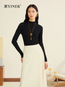 Winter French Striped Lustrous Silk Wool Blend Half Turtleneck Pullover