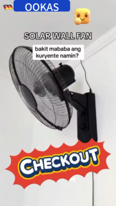 OOKAS 16 Inch Solar Wall Fan Rechargeabl Solar Electric Fan With Panel