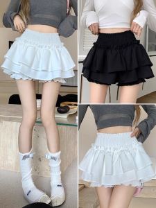 High Waist A-Line Short Cake Skirt White Spring New Womens Fashion Commute Korean Style Pleated Umbrella Skirt Pants Skirt