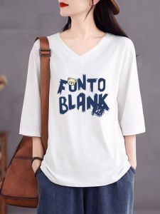Cotton V-Neck 3/4 Sleeve T-Shirt