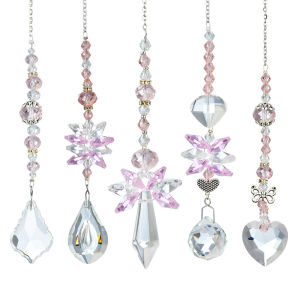 5 แพ็คอเมทิสต์/คริสตัลสีชมพูแขวน Wind Chime เครื่องประดับ Sun Catcher จี้ Rainbow Maker สําหรับ Window บ้านสวนไฟ รถ