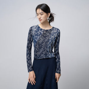 Wool Retro Blue Printed Slim Fit Sweater