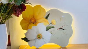 (ẢNH CHỤP) Tranh đồng hồ đèn led tráng gương hoa poppy 7 uv cao cấp kèm đinh và pin
