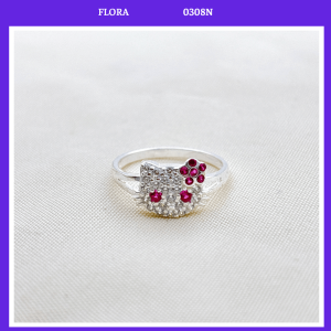 FLORA 0308N - Nhẫn bạc ta hình mèo Hello Kitty dành cho bé gái