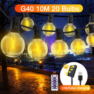 15M 32bulbs Solar G40 LED Bulbs Light Outdoor Garden String Lights Landscape Garland Christmas Holiday Light