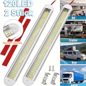 2PCS 120LEDs High Brightness Car Interior Dome Light 12V 24V Reading Lamp Switch for Van Lorry Truck RV Camper