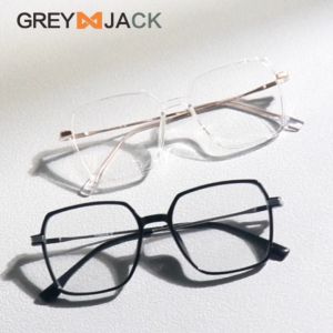 Grey Jack Frame Kacamata Bahan Titanium Model Kotak Ringan Kokoh Fashionable Wanita Bisa Minus Antiradiasi Bluecromic 95013x