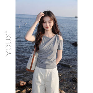 YOUXIANG | Áo Thun Thiết Kế Không Đối Xứng Ôm Sát