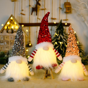 Christmas Decoration Sequins with Lights Rudolph Doll Christmas Faceless Doll Elf Dwarf Figurines Gnome with LED Lights Handmade Sequins Sweden Tomte Santa Elf