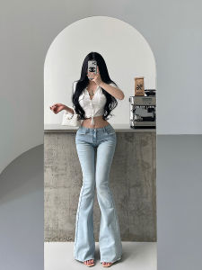 Phong Cách Hàn Quốc Thấp Vòng Eo Thon Gọn Đáy Chuông Quần Jean Kéo Dài Chân Dài Tua Rua Viền Mắt Cá chân-Chiều Dài Quần Dành Cho Các Cô Gái Trẻ