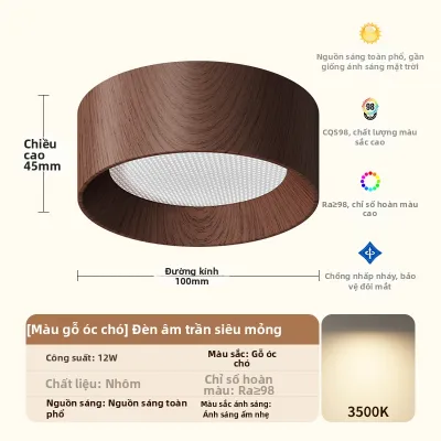 TONGZHIGUANG | Đèn Trần LED Siêu Mỏng Hình Tròn Chất Liệu Gỗ Dùng Cho Hành Lang Và Phòng Khách Phong Cách Retro Sồi