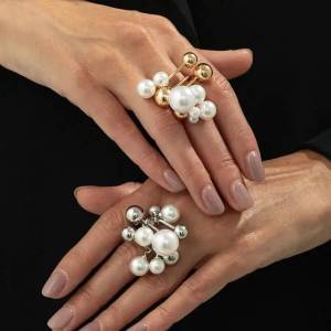 IngeSight.Z Trendy Charm Imitation Pearl Rings Women 2026 New Exaggerated Gold Color Multilayer Beaded Finger Ring Party Jewelry