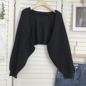 เสื้อคาร์ดิแกนถักแขนโคมไฟสไตล์ฝรั่งเศสสำหรับผู้หญิง แขนยาว คอวี สไตล์ฤดูใบไม้ร่วง 2023 เสื้อคลุมผู้หญิง