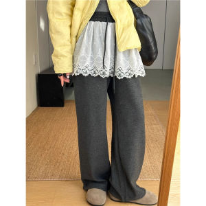 กางเกงขายาวทรงหลวมผ้ากำมะหยี่บุด้วยผ้ากำมะหยี่ผสมลูกไม้หนาปักลายแฟชั่น กางเกงขายาวทรงหลวมฤดูใบไม้ผลิ 2025 กางเกงขายาวลำลอง